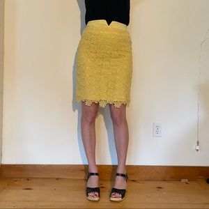 Yellow anthropologie lace pencil skirt